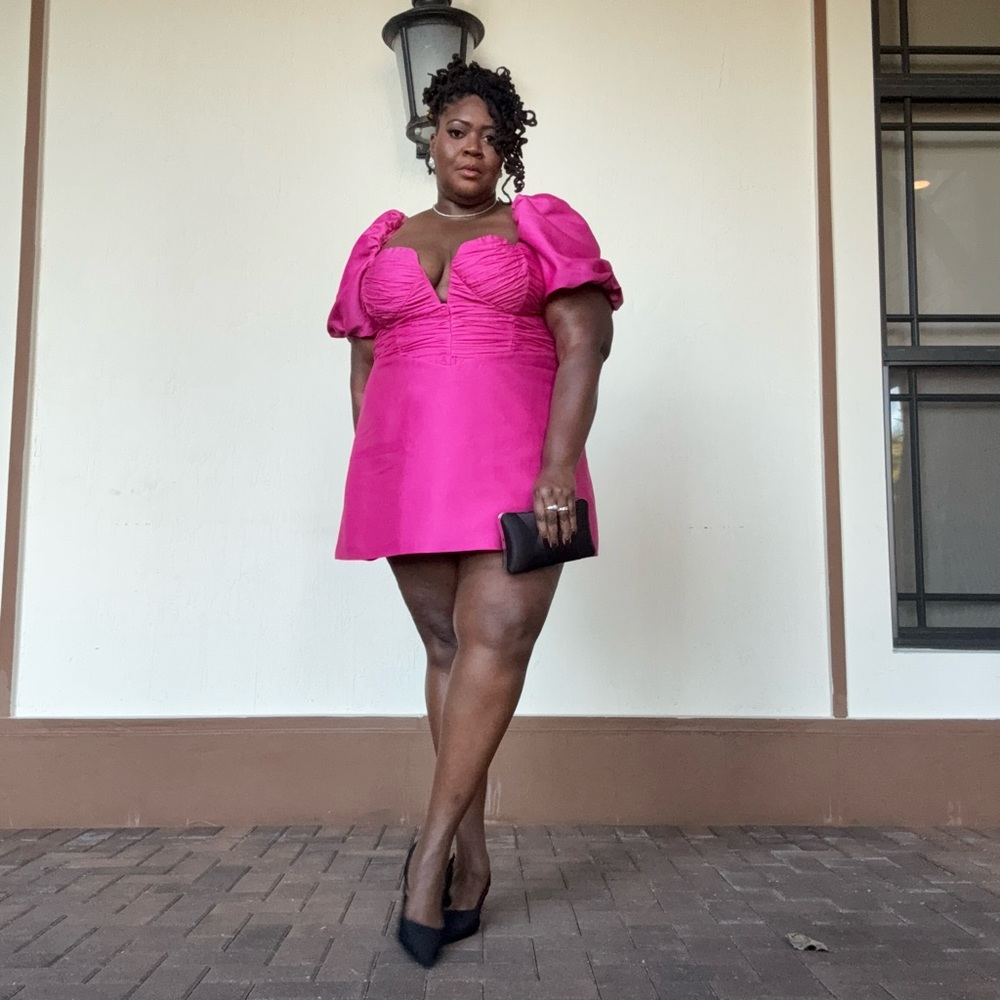 Vibrant Pink Puff Sleeve Dress